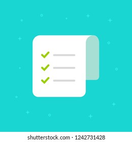 Checklist vector icon, flat cartoon paper document and to do list with checkmarks, concept of report or survey symbol, online quiz with ticks, completed things or done test, agreement or feedback sign