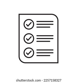 Checklist vector icon in line art style. Document icon, illustration isolated on white background for graphic and web design.