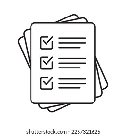 Checklist vector icon in line art style. Document icon, illustration isolated on white background for graphic and web design.