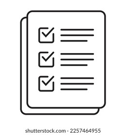 Checklist vector icon in line art style. Document icon, illustration isolated on white background for graphic and web design.