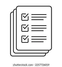 Checklist vector icon in line art style. Document icon, illustration isolated on white background for graphic and web design.