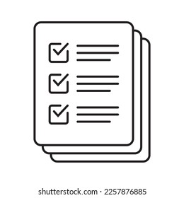 Icono de vector de lista de verificación en estilo de arte de línea. Icono de documento, ilustración aislada en fondo blanco para diseño gráfico y web.
