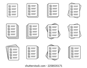 Checklist vector icon in line art style. Document icon, illustration isolated on white background for graphic and web design.