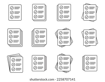 Checklist vector icon in line art style. Document icon, illustration isolated on white background for graphic and web design.