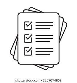 Checklist vector icon in line art style. Document icon, illustration isolated on white background for graphic and web design.