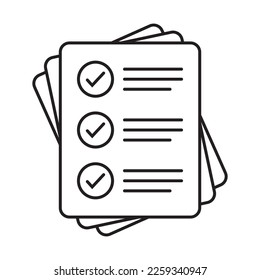Checklist vector icon in line art style. Document icon, illustration isolated on white background for graphic and web design.