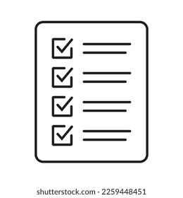 Icono de vector de lista de verificación en estilo de arte de línea. Icono de documento, ilustración aislada en fondo blanco para diseño gráfico y web.
