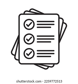 Checklist vector icon in line art style. Document icon, illustration isolated on white background for graphic and web design.