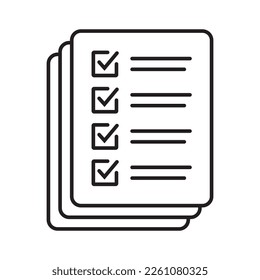 Checklist vector icon in line art style. Document icon, questionnaire icon, illustration isolated on white background for graphic and web design.