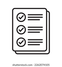 Checklist vector icon in line art style. Document icon, questionnaire icon, illustration isolated on white background for graphic and web design.