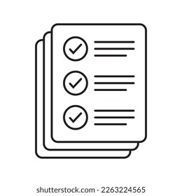 Checklist-Vektorsymbol im Strichart-Stil. Dokumentsymbol, Fragebogensymbol, Illustration einzeln auf weißem Hintergrund für Grafik- und Webdesign.