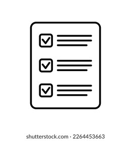 Checklist vector icon in line art style. Document icon, questionnaire icon