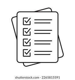 Checklist-Vektorsymbol im Strichart-Stil. Dokumentsymbol, Fragebogensymbol.