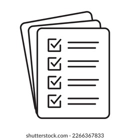 Icono de vector de lista de verificación en estilo de arte de línea. Icono del documento, icono del cuestionario, ilustración aislada en fondo blanco para diseño gráfico y web.