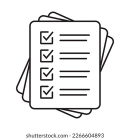 Icono de vector de lista de verificación en estilo de arte de línea. Icono del documento, icono del cuestionario, ilustración aislada en fondo blanco para diseño gráfico y web.
