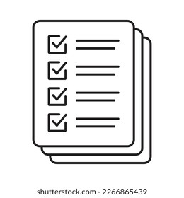 Checklist vector icon in line art style. Document icon, questionnaire icon, illustration isolated on white background for graphic and web design.