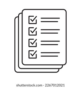 Checklist vector icon in line art style. Document icon, questionnaire icon, illustration isolated on white background for graphic and web design.