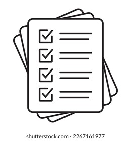 Icono de vector de lista de verificación en estilo de arte de línea. Icono del documento, icono del cuestionario, ilustración aislada en fondo blanco para diseño gráfico y web.