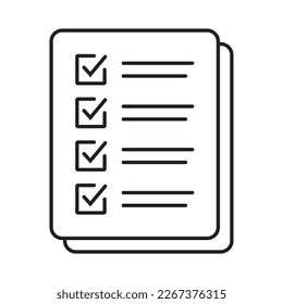 Icono de vector de lista de verificación en estilo de arte de línea. Icono del documento, icono del cuestionario, ilustración aislada en fondo blanco para diseño gráfico y web.