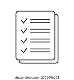 Checklist-Vektorsymbol im Strichart-Stil. Dokumentsymbol, Fragebogensymbol. Textdokument, Vektorsymbol, Design-Element.