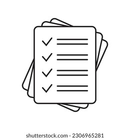 Checklist-Vektorsymbol im Strichart-Stil. Dokumentsymbol, Fragebogensymbol. Textdokument, Vektorsymbol, Design-Element.