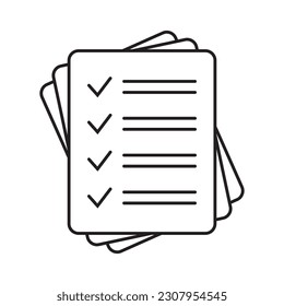 Checklist-Vektorsymbol im Strichart-Stil. Dokumentsymbol, Fragebogensymbol. Textdokument, Vektorsymbol, Design-Element.
