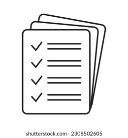Checklist vector icon in line art style. Document icon, questionnaire icon. Text document vector icon, design element.