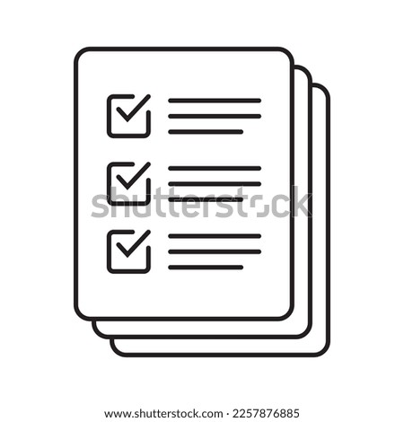 Checklist vector icon in line art style. Document icon, illustration isolated on white background for graphic and web design.