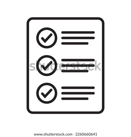 Checklist vector icon in line art style. Document icon, questionnaire icon, illustration isolated on white background for graphic and web design.