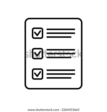 Checklist vector icon in line art style. Document icon, questionnaire icon