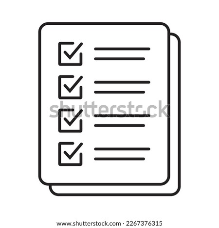 Checklist vector icon in line art style. Document icon, questionnaire icon, illustration isolated on white background for graphic and web design.