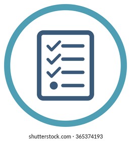 Checklist vector icon. Style is bicolor flat circled symbol, cyan and blue colors, rounded angles, white background.