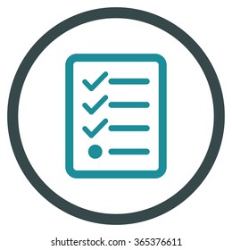 Checklist vector icon. Style is bicolor flat circled symbol, soft blue colors, rounded angles, white background.