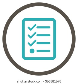 Checklist vector icon. Style is bicolor flat circled symbol, grey and cyan colors, rounded angles, white background.