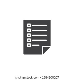 Checklist vector icon. Text file filled flat sign for mobile concept and web design. Questionnaire document glyph icon. Survey symbol, logo illustration. Vector graphics