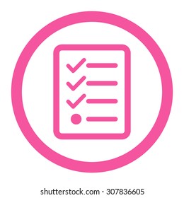 Checklist vector icon. This rounded flat symbol is drawn with pink color on a white background.