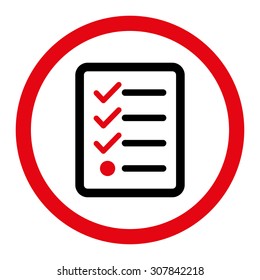 Checklist vector icon. This rounded flat symbol is drawn with intensive red and black colors on a white background.