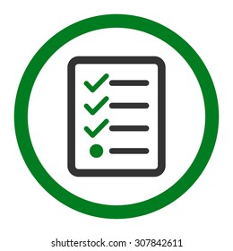 Checklist vector icon. This rounded flat symbol is drawn with green and gray colors on a white background.