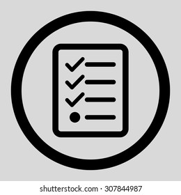 Checklist vector icon. This rounded flat symbol is drawn with black color on a light gray background.