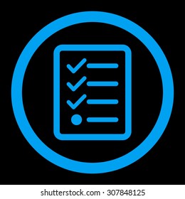 Checklist vector icon. This rounded flat symbol is drawn with blue color on a black background.