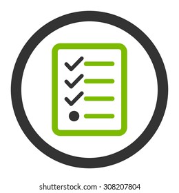 Checklist vector icon. This rounded flat symbol is drawn with eco green and gray colors on a white background.