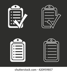 Checklist   vector icon. White illustration isolated on black background for graphic and web design.