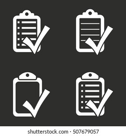 Checklist vector icon. White illustration isolated on black background for graphic and web design.