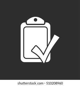 Checklist vector icon. White illustration isolated on black background for graphic and web design.