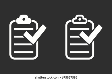 Checklist vector icon. White illustration on black background for graphic and web design.