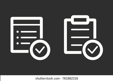 Checklist vector icon. White illustration isolated on black background for graphic and web design.