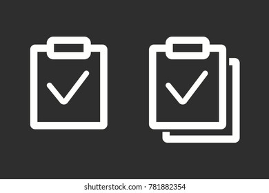 Checklist vector icon. White illustration isolated on black background for graphic and web design.