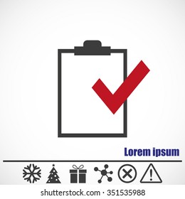 Checklist vector icon.Bonus icons: snowflake, Christmas tree,gift,molecule,delete icon and Hazard warning attention sign.