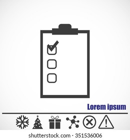 Checklist vector icon.Bonus icons: snowflake, Christmas tree,gift,molecule,delete icon and Hazard warning attention sign.