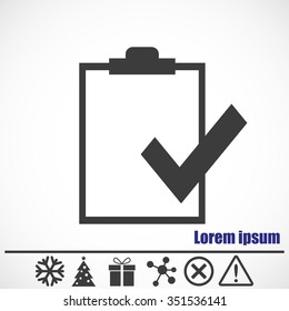 Checklist vector icon.Bonus icons: snowflake, Christmas tree,gift,molecule,delete icon and Hazard warning attention sign.